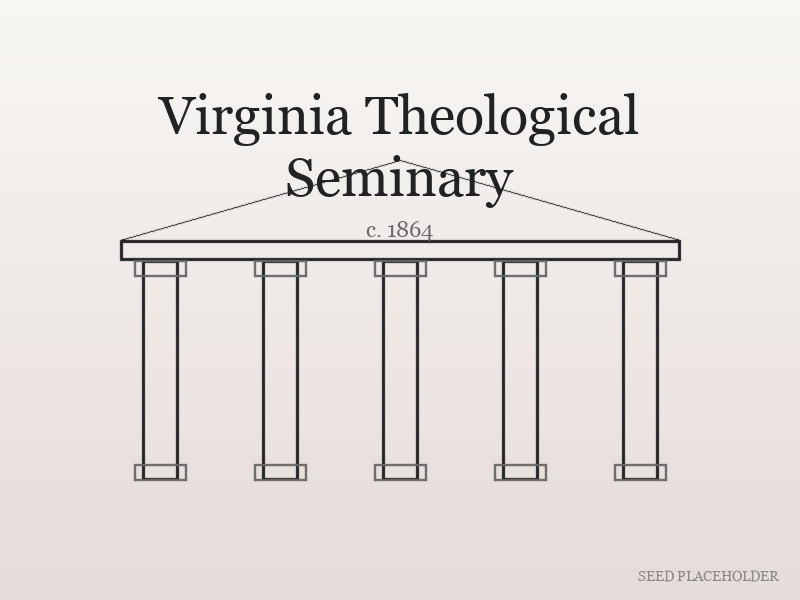 Historical-style illustration of Virginia Theological Seminary (Civil War-era institutional building).