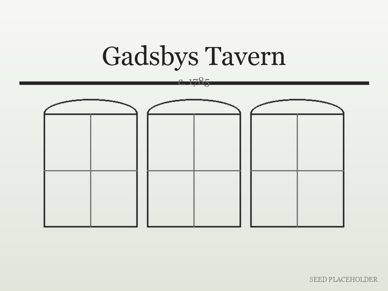 Historical-style illustration of Gadsbys Tavern (colonial-era commercial building).
