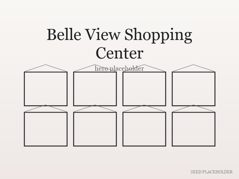 Stylized illustration of Belle View Shopping Center (mid-century building complex).