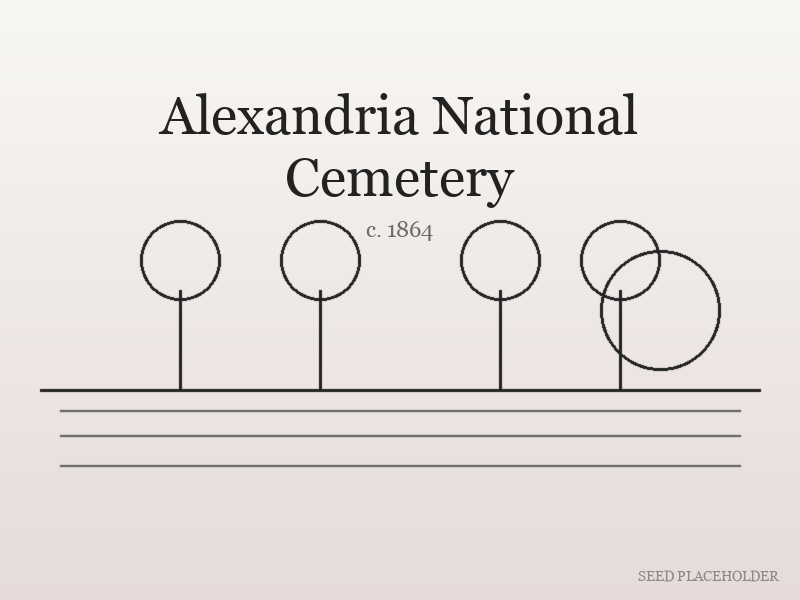 Historical-style illustration of Alexandria National Cemetery (Civil War-era landscape).