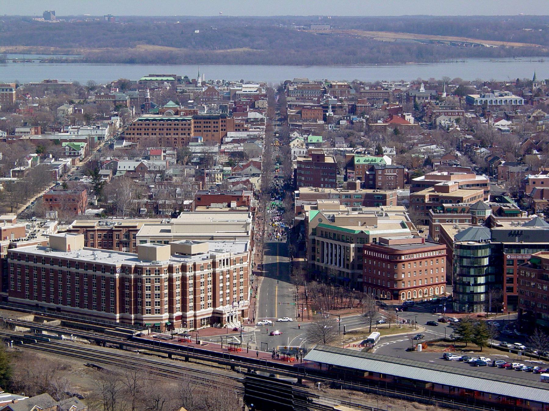 The Old Town district of Alexandria, Virginia as seen from the observation deck of the George Washington Masonic National Memorial.