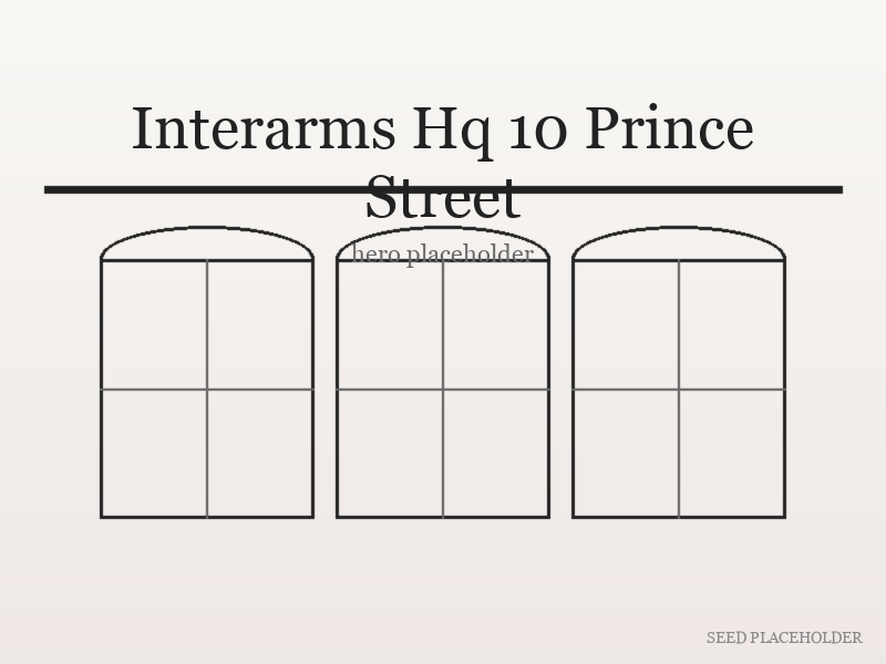 Stylized illustration of Interarms Hq 10 Prince Street (mid-century commercial building).